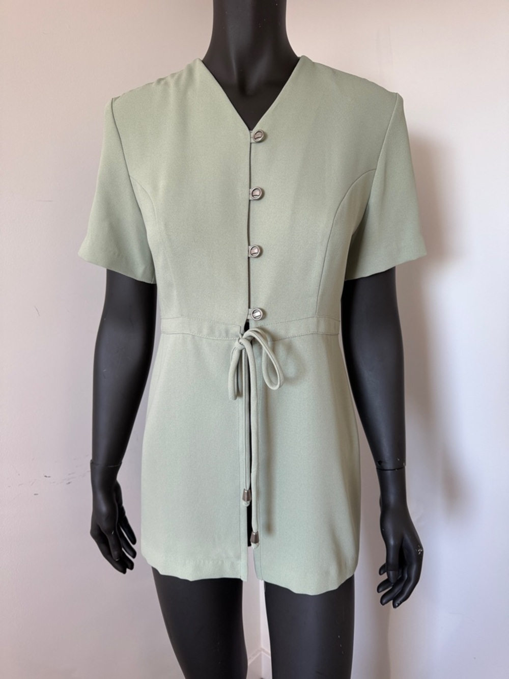 246. Canada Sage Green Vintage Blouse with Waist Tie – Marabi by Delton